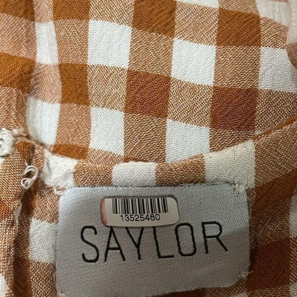 Anthropologie Saylor Laken Orange plaid gingham knot spaghetti ruffle romper - Picture 9 of 13